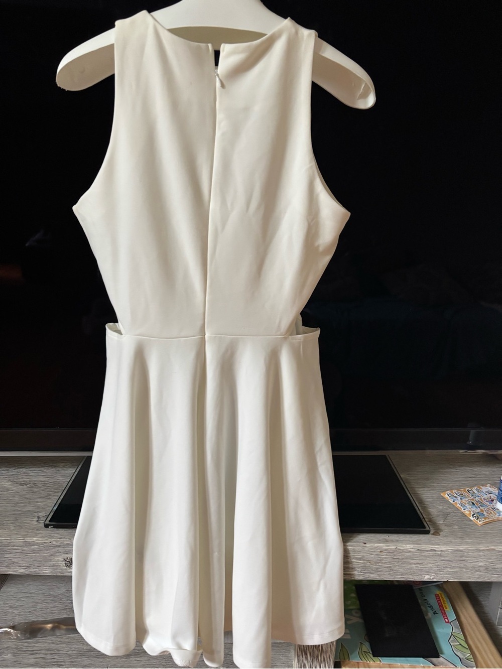 Sleeveless White Mini Dress with Side Cutouts - Picture 9 of 12